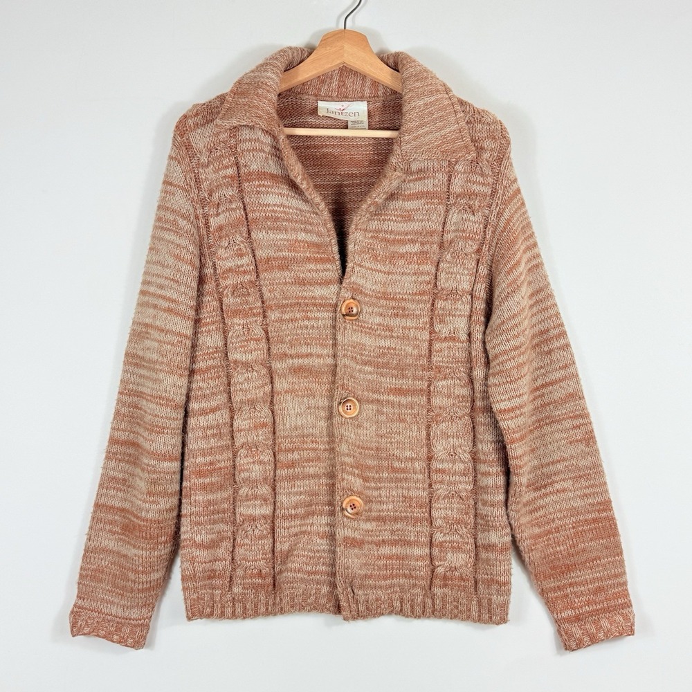 Jantzen Cardigan Sweater Mens Medium Brown Cable Knit Vintage Grandpa Cabin